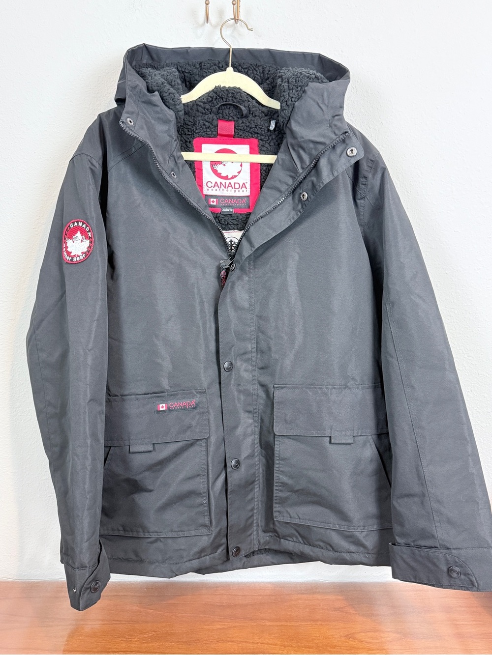 Canada Weather Gear Men’s Black Hooded Faux Shearling Lined Parka XL